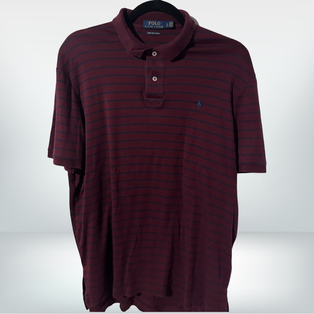 Polo Ralph Lauren men’s maroon and navy striped Pima soft touch polo size L